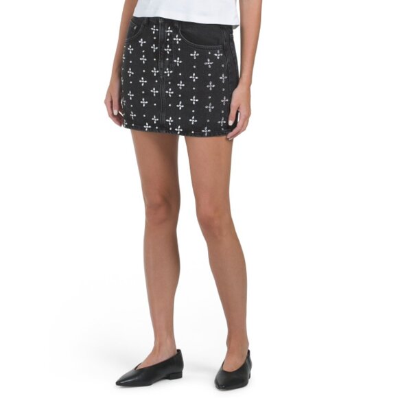 MAJE NOIR Jicroix Denim Rhinestone Skirt - Picture 1 of 2